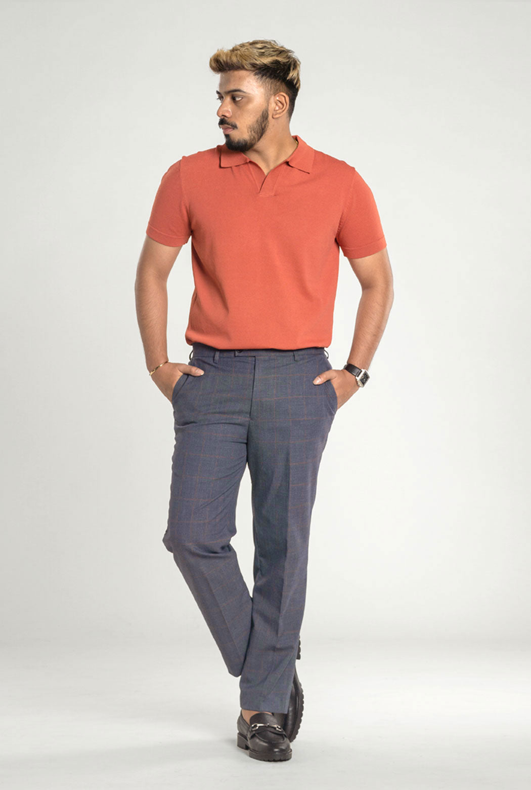 Knit  Polo Tee - Salmon Pink Open Collar - Zeve Shoes