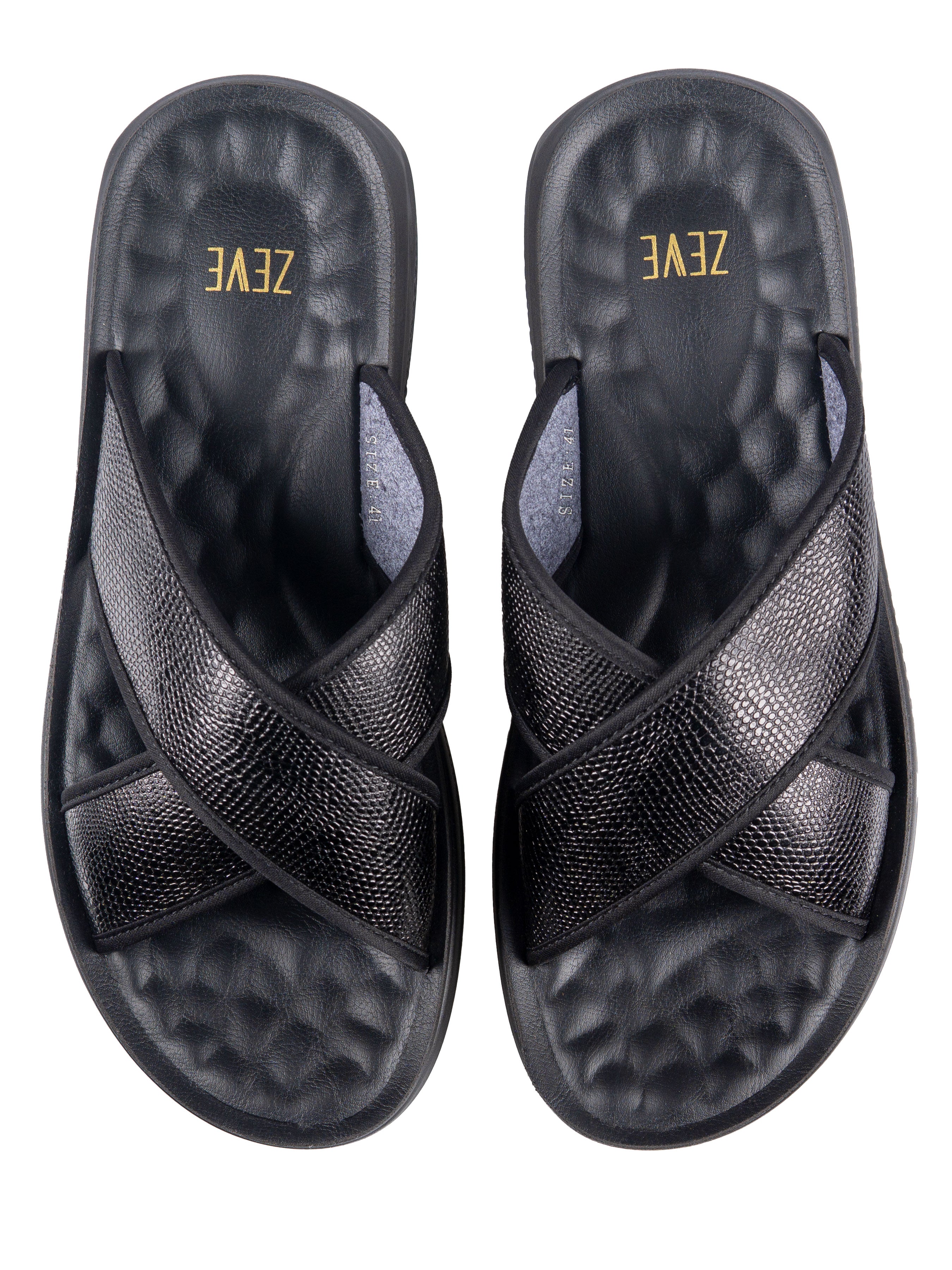 Cross Strap Sandal - Black Phyton Leather - Zeve Shoes