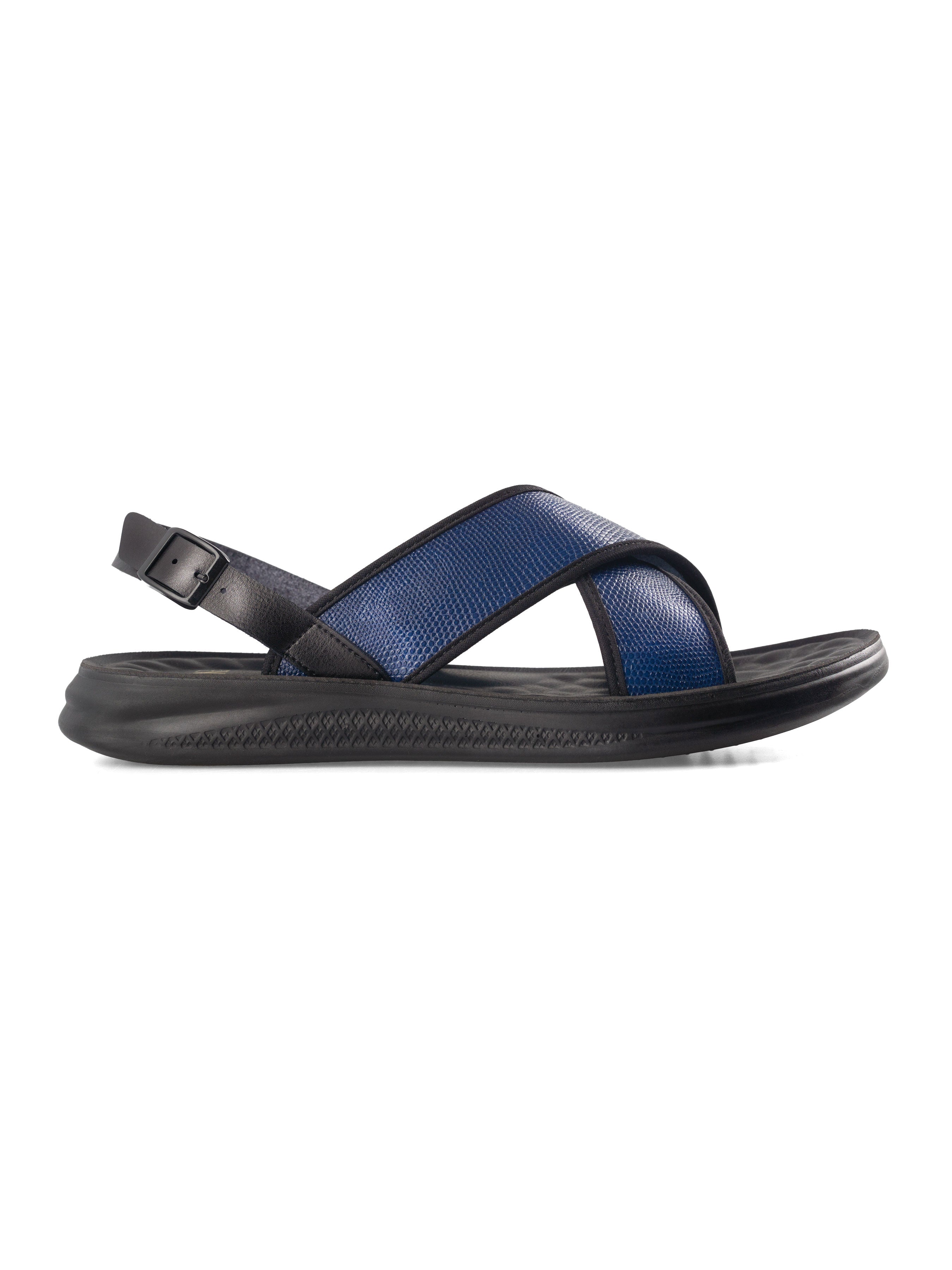 Slingback Cross Strap Sandal - Electric Blue Phyton Leather - Zeve Shoes