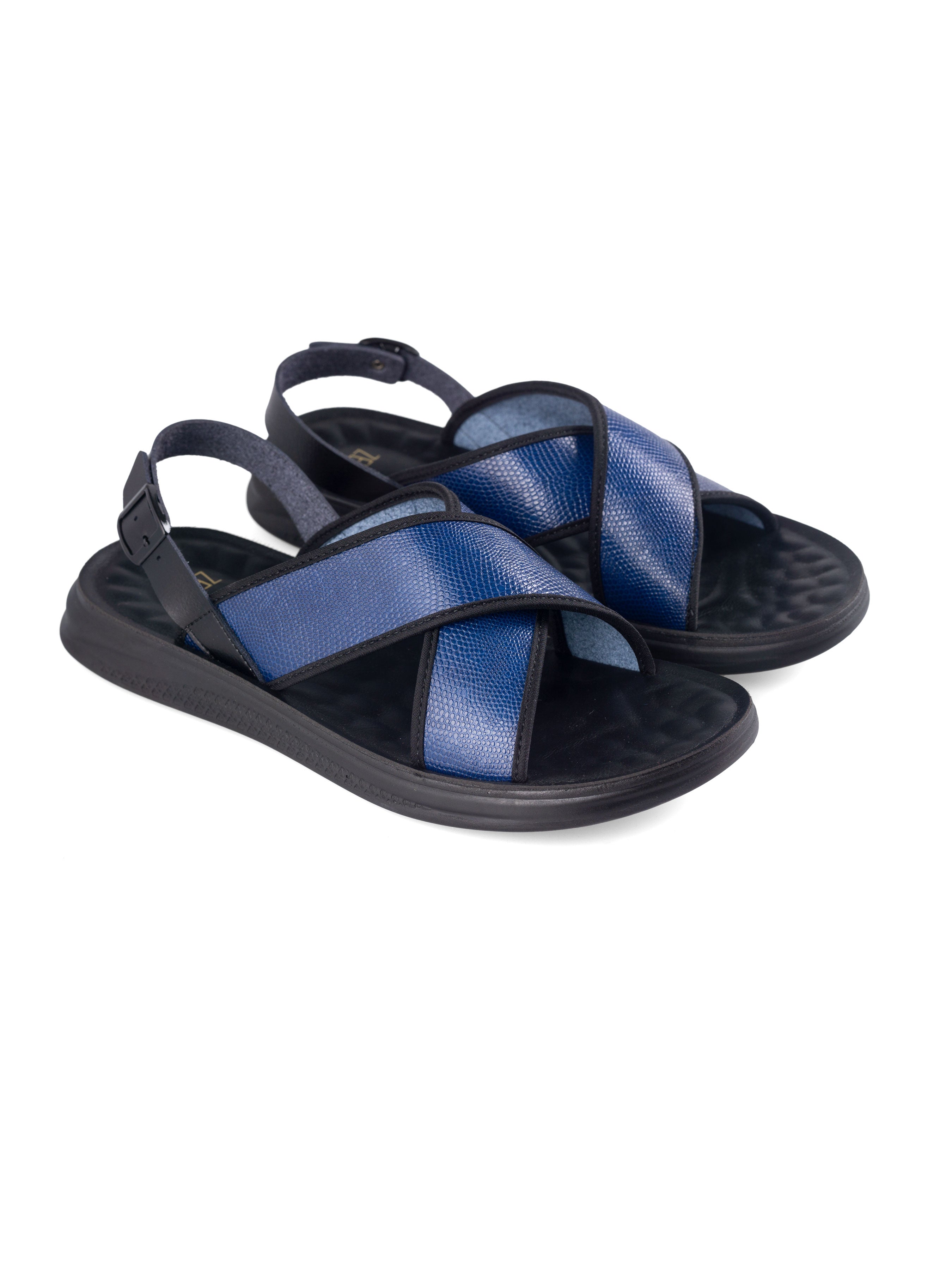 Slingback Cross Strap Sandal - Electric Blue Phyton Leather - Zeve Shoes