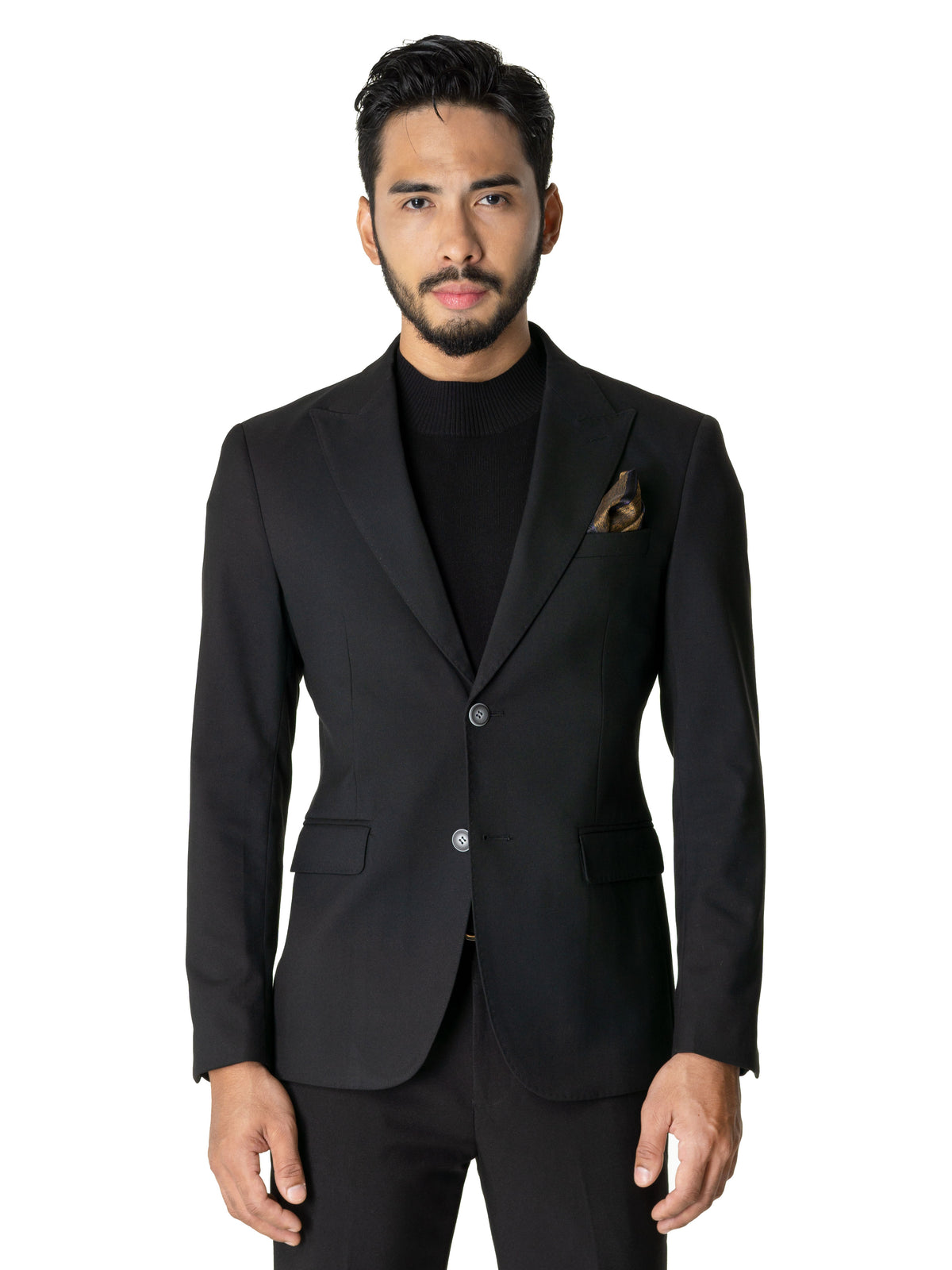Single Breasted Suit Blazer - Deep Black Plain (Peak Lapel) | Zeve Shoes