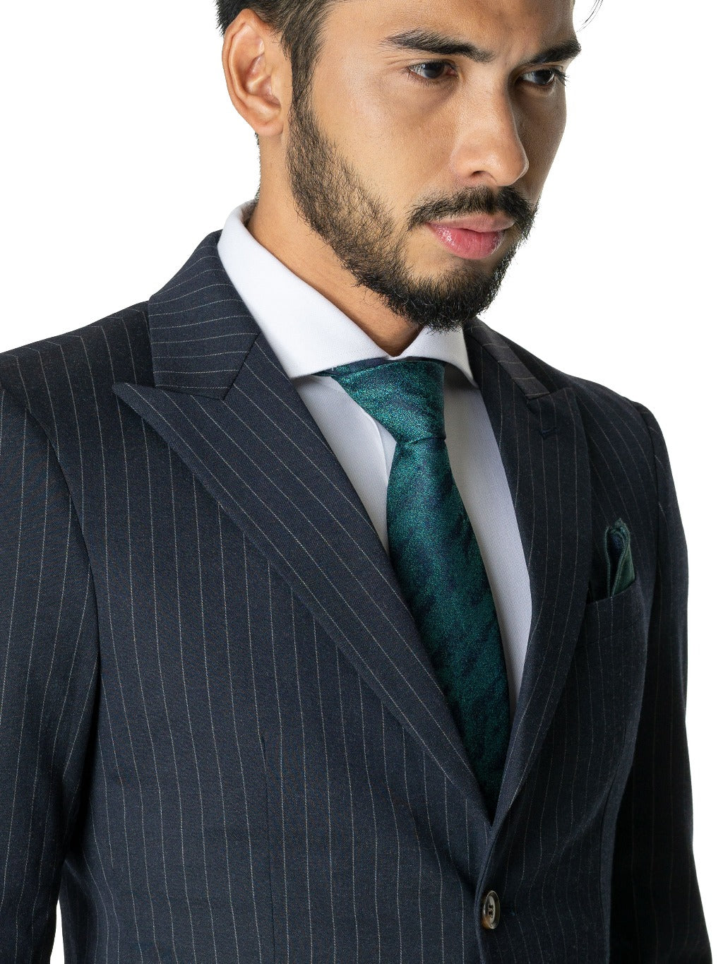 Single Breasted Suit Blazer - Dark Blue Stripes (Peak Lapel) - Zeve Shoes