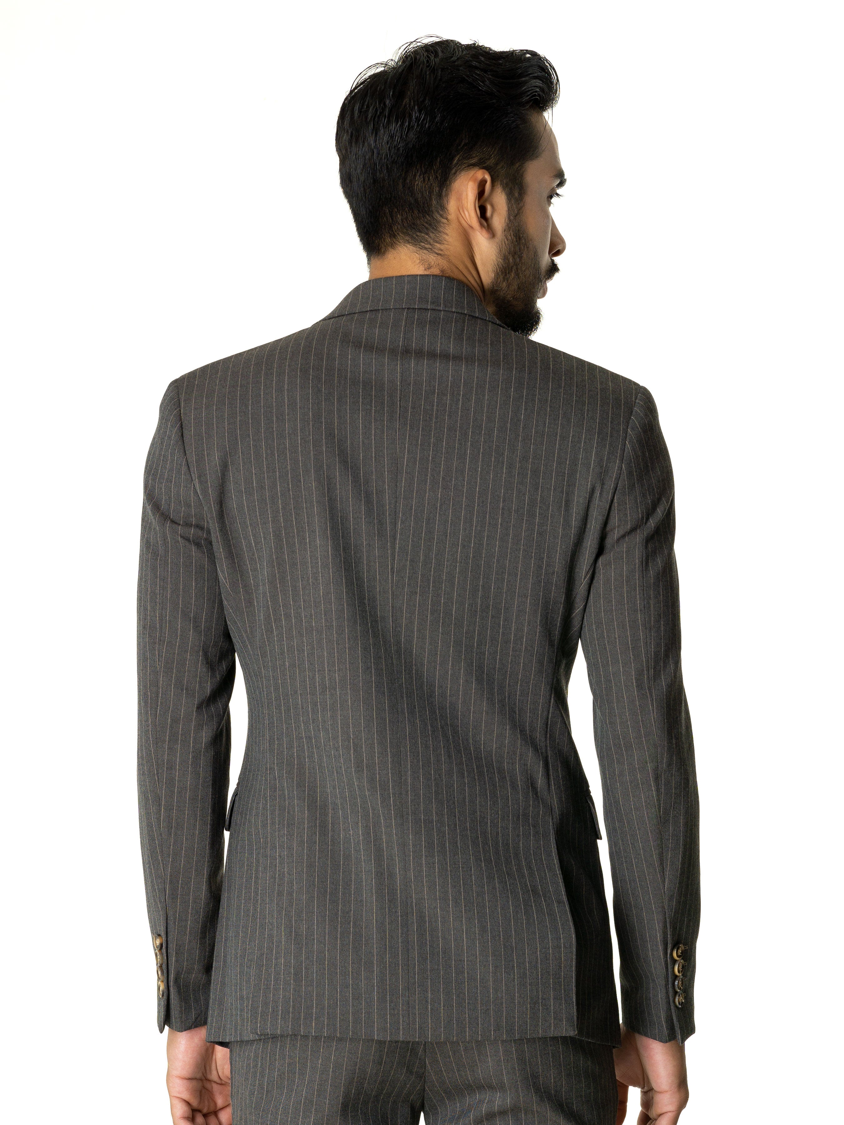 Single Breasted Suit Blazer - Dark Grey Stripes (Peak Lapel) - Zeve Shoes