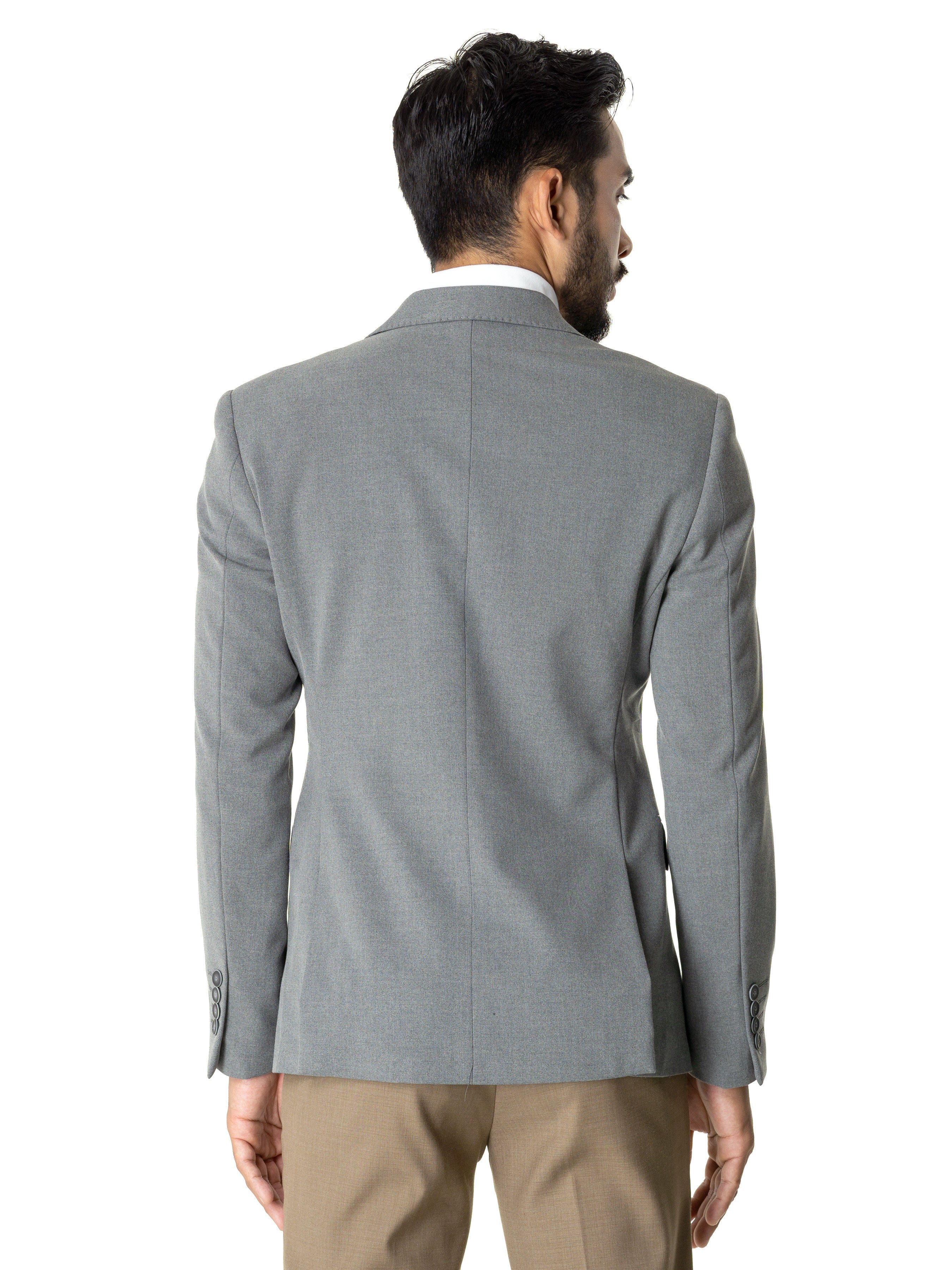 Single Breasted Suit Blazer - Grey Plain (Peak Lapel) - Zeve Shoes
