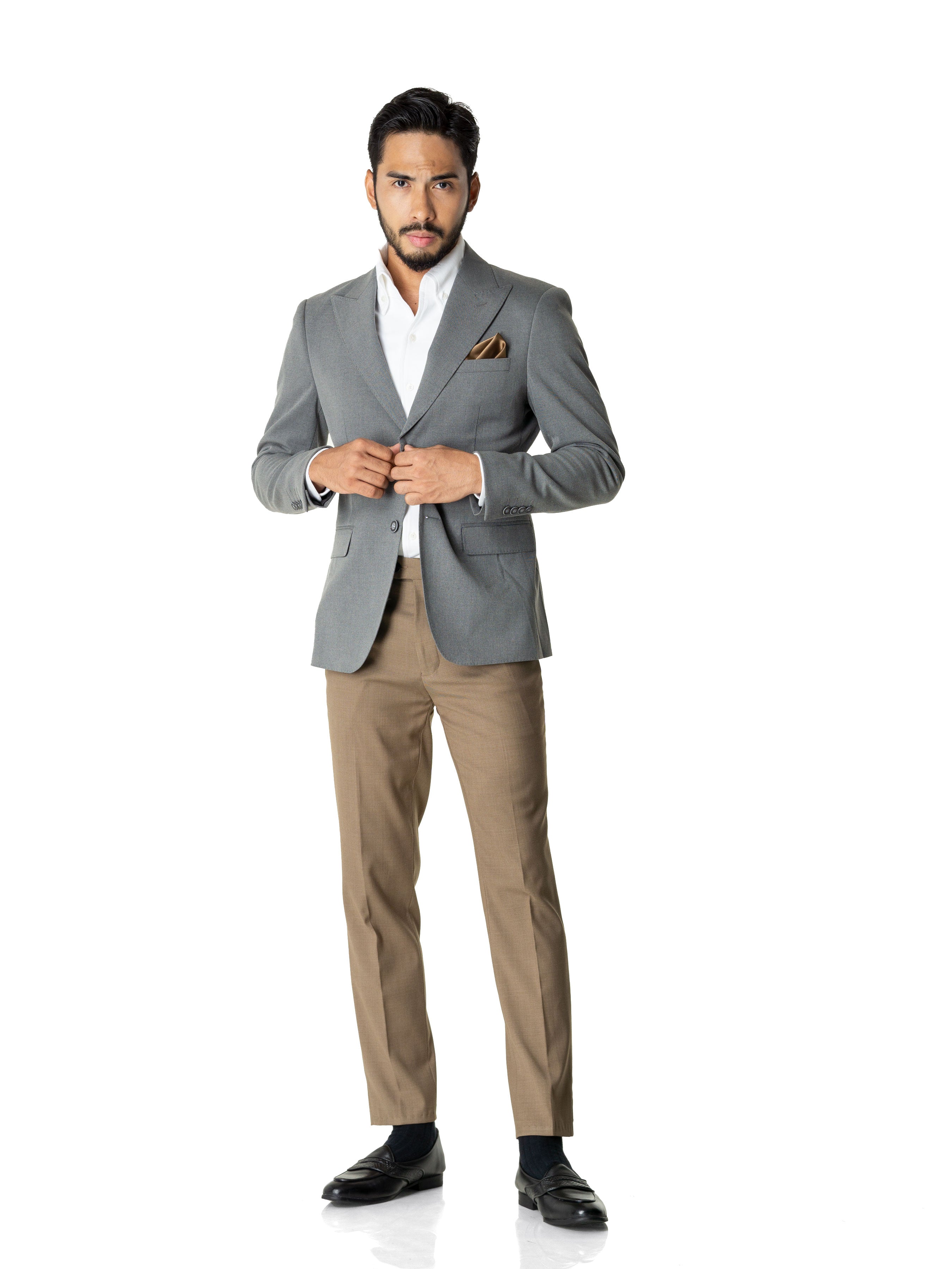 Single Breasted Suit Blazer - Grey Plain (Peak Lapel) - Zeve Shoes