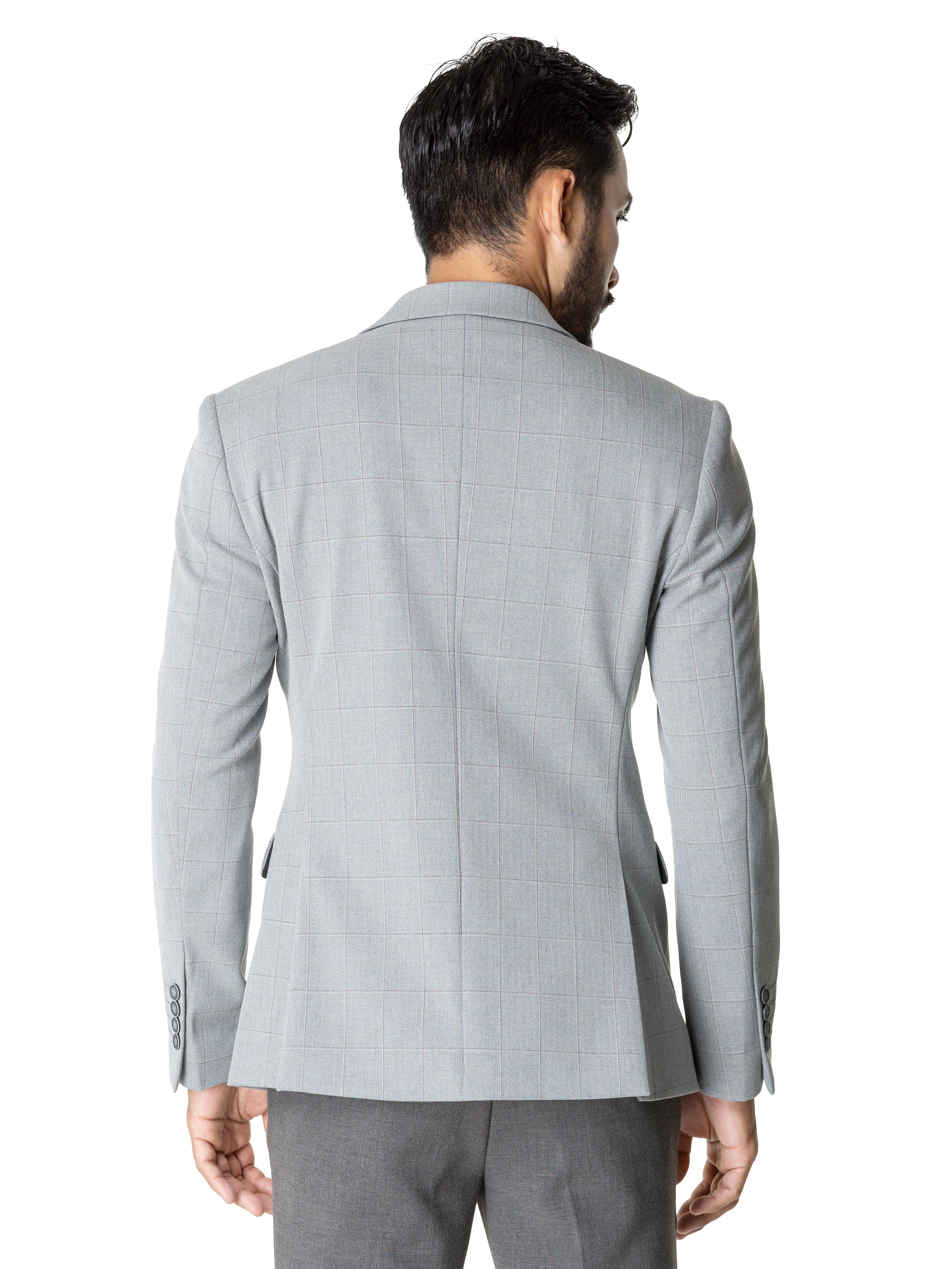 Single Breasted Suit Blazer - Light Grey Windowpane (Notch Lapel) - Zeve Shoes