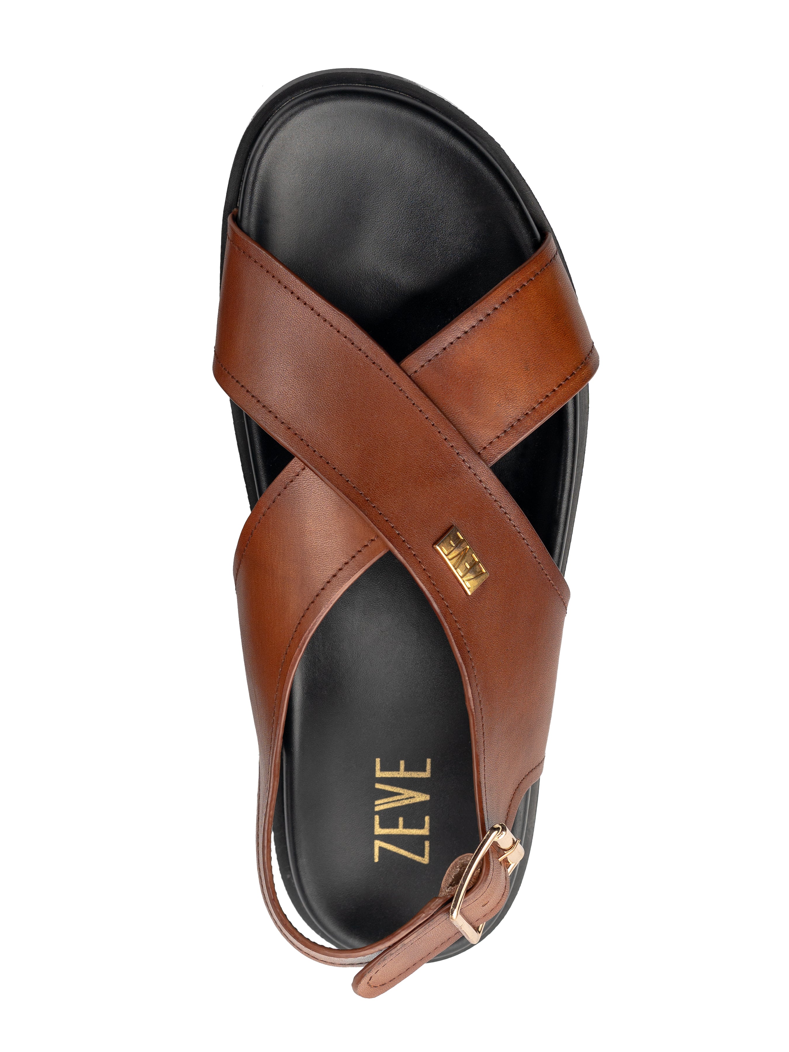 Slingback Cross Strap Sandal - Brown Patina Leather