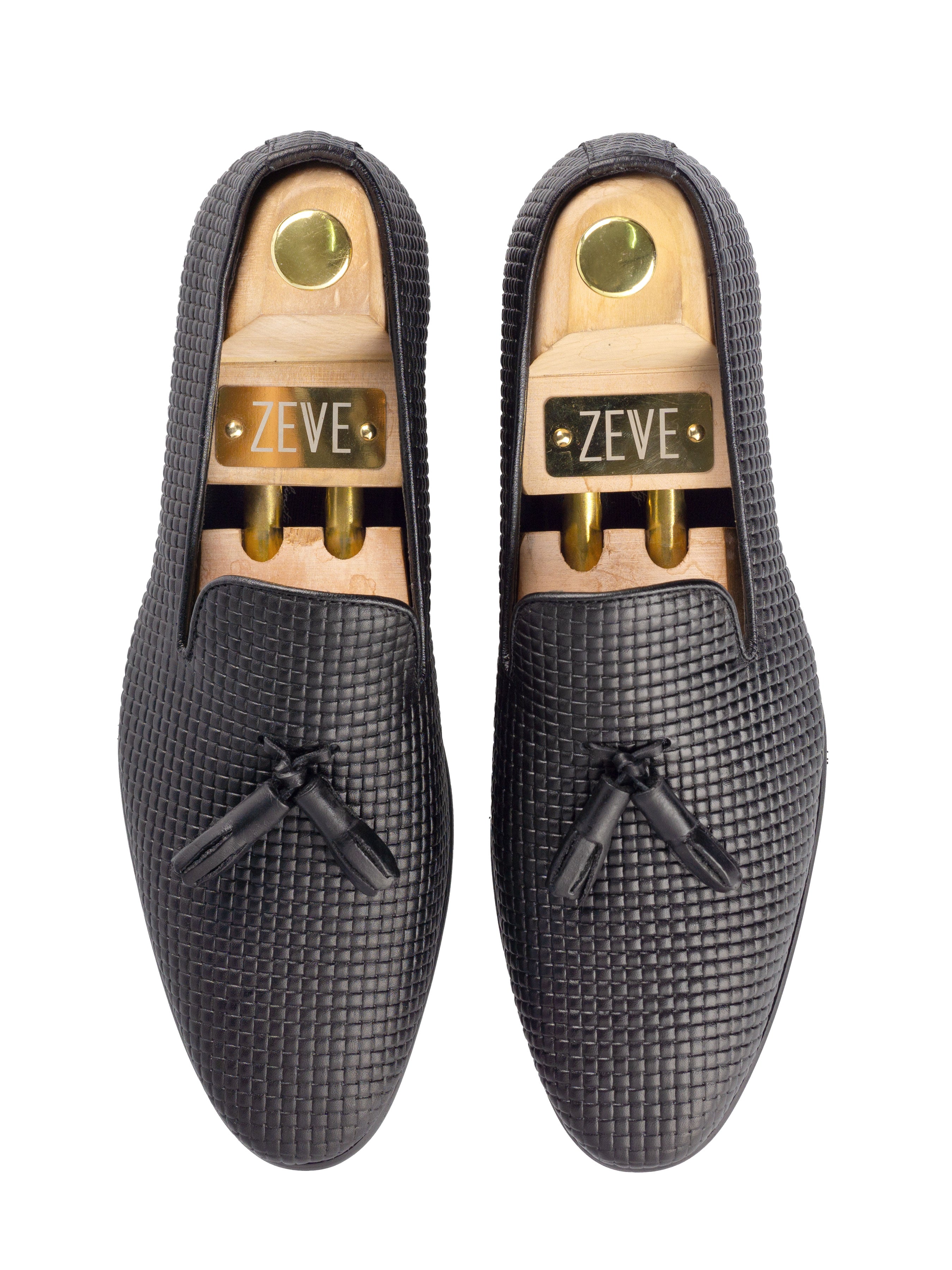 Loafer Slipper - Black Woven Leather - Zeve Shoes