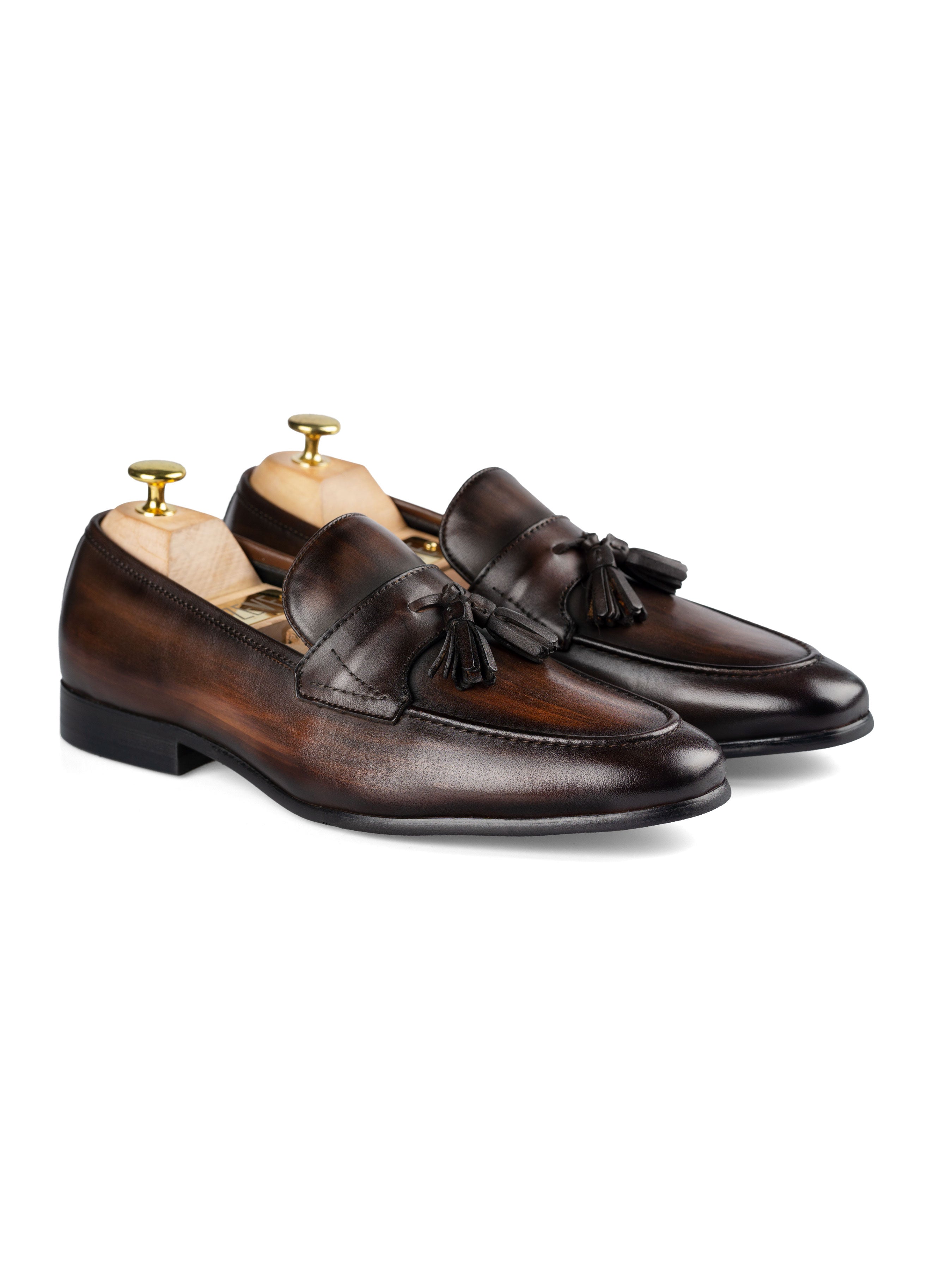 Tassel Loafer Wing Strap - Dark Brown (Hand Painted Patina) - Zeve Shoes