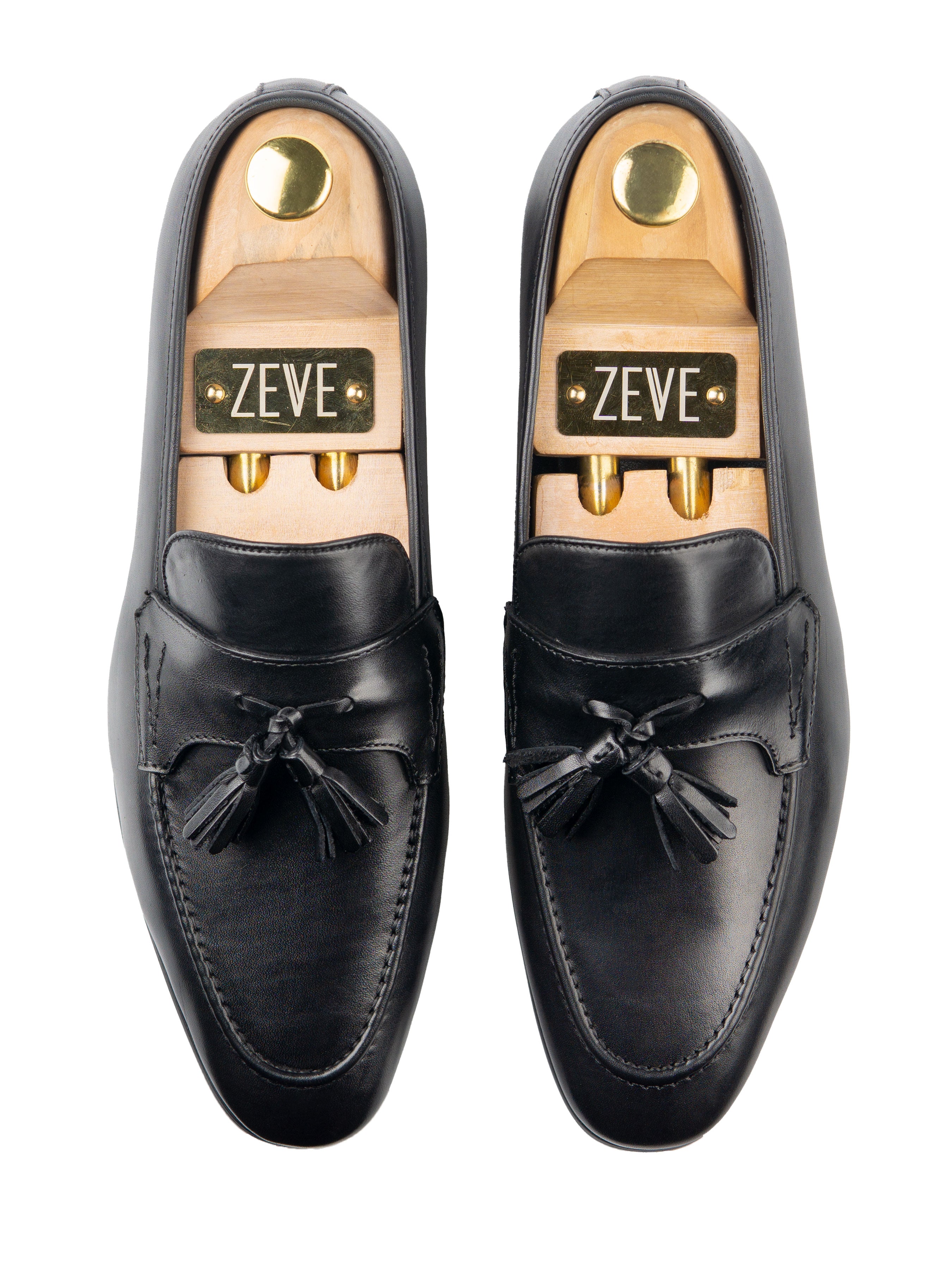 Tassel Loafer Wing Strap - Solid Black - Zeve Shoes