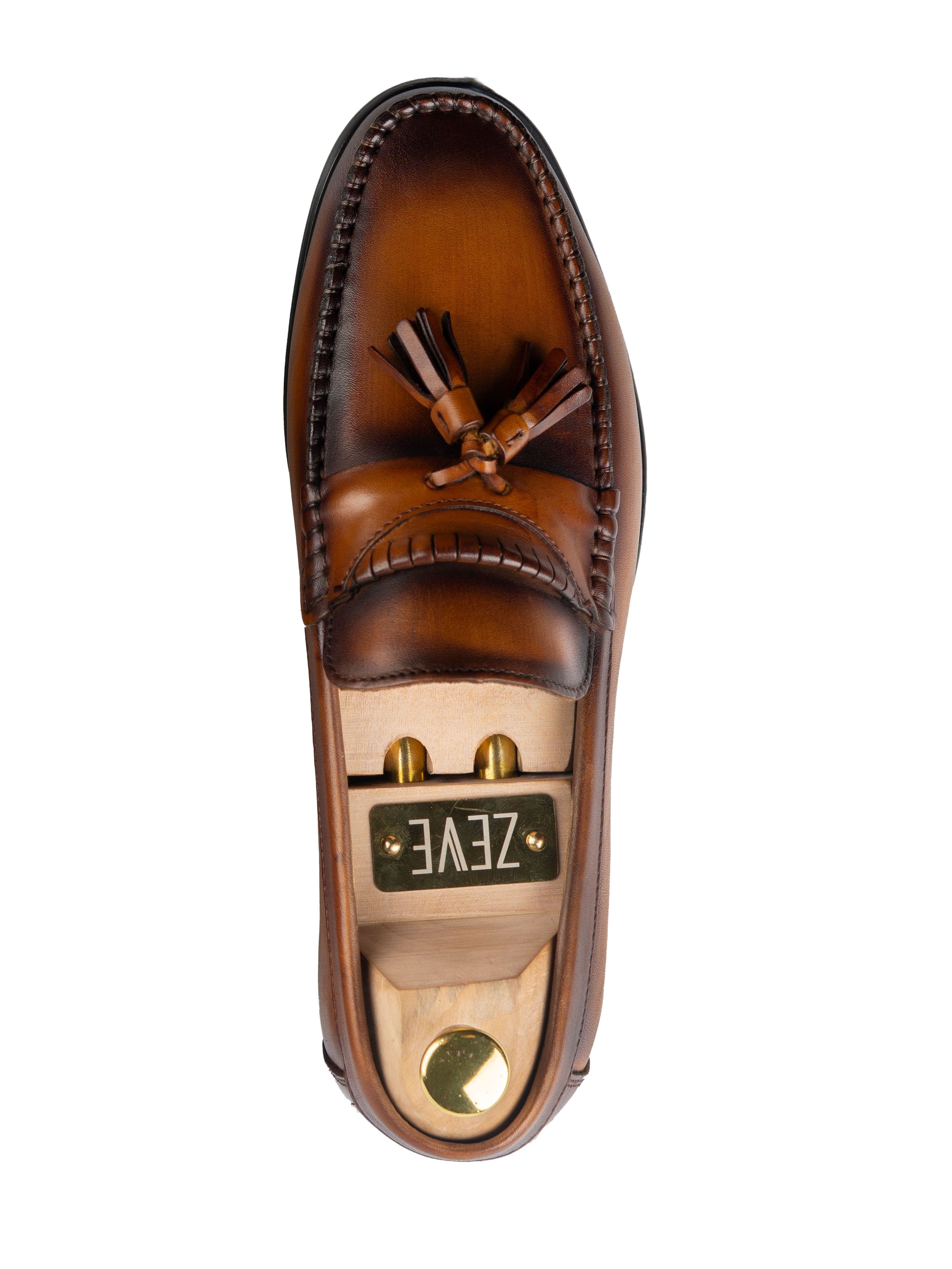 Tassel Moccasin Loafer - Cognac Tan (Hand Painted Patina) - Zeve Shoes