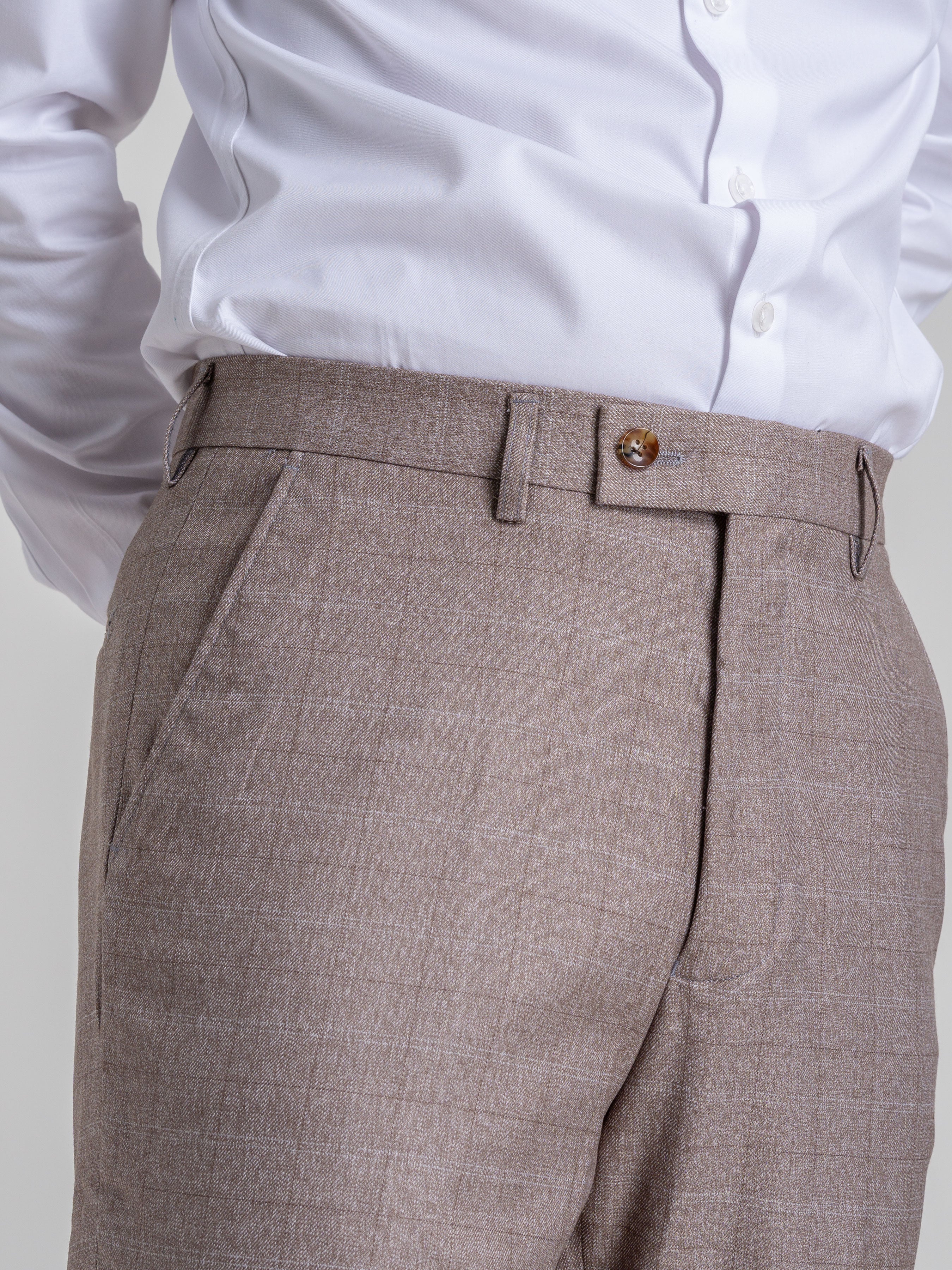 Trousers With Belt Loop - Light Brown Windowpane Checkered (Stretchable) - Zeve Shoes