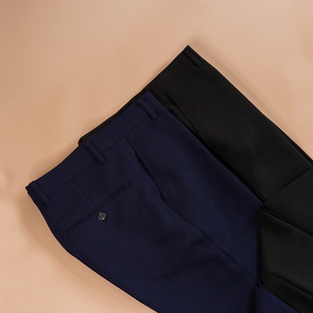 Trousers With Belt Loop -  Navy Blue Plain Cuffed (Stretchable) - Zeve Shoes