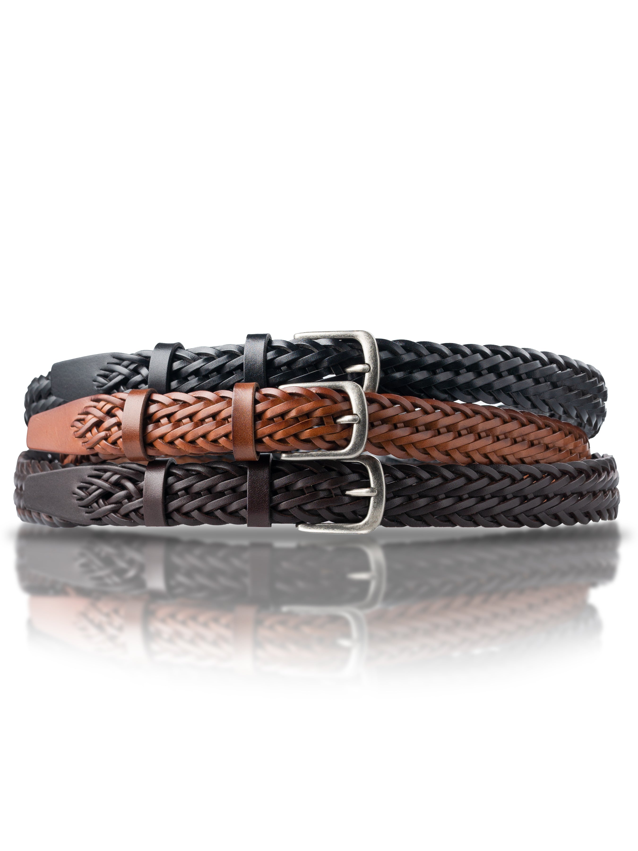 Weave Leather Belt with Palladium - Toned Buckle