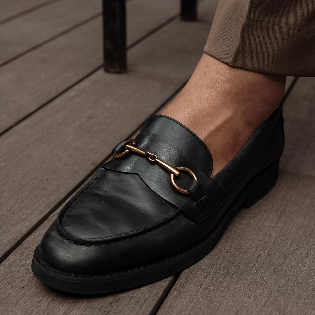 Penny Loafer Horsebit Buckle - Black Leather (Crepe Sole) - Zeve Shoes