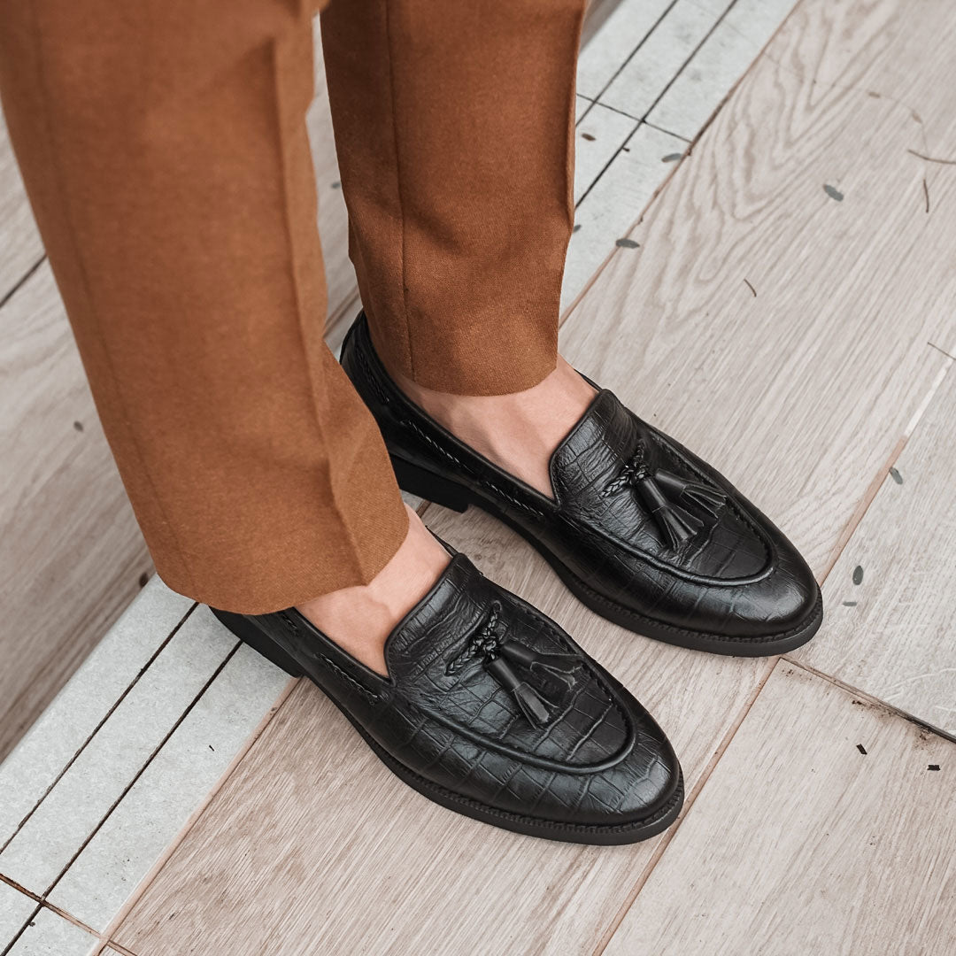 Tassel Loafer - Black Croco Leather (Crepe Sole) - Zeve Shoes