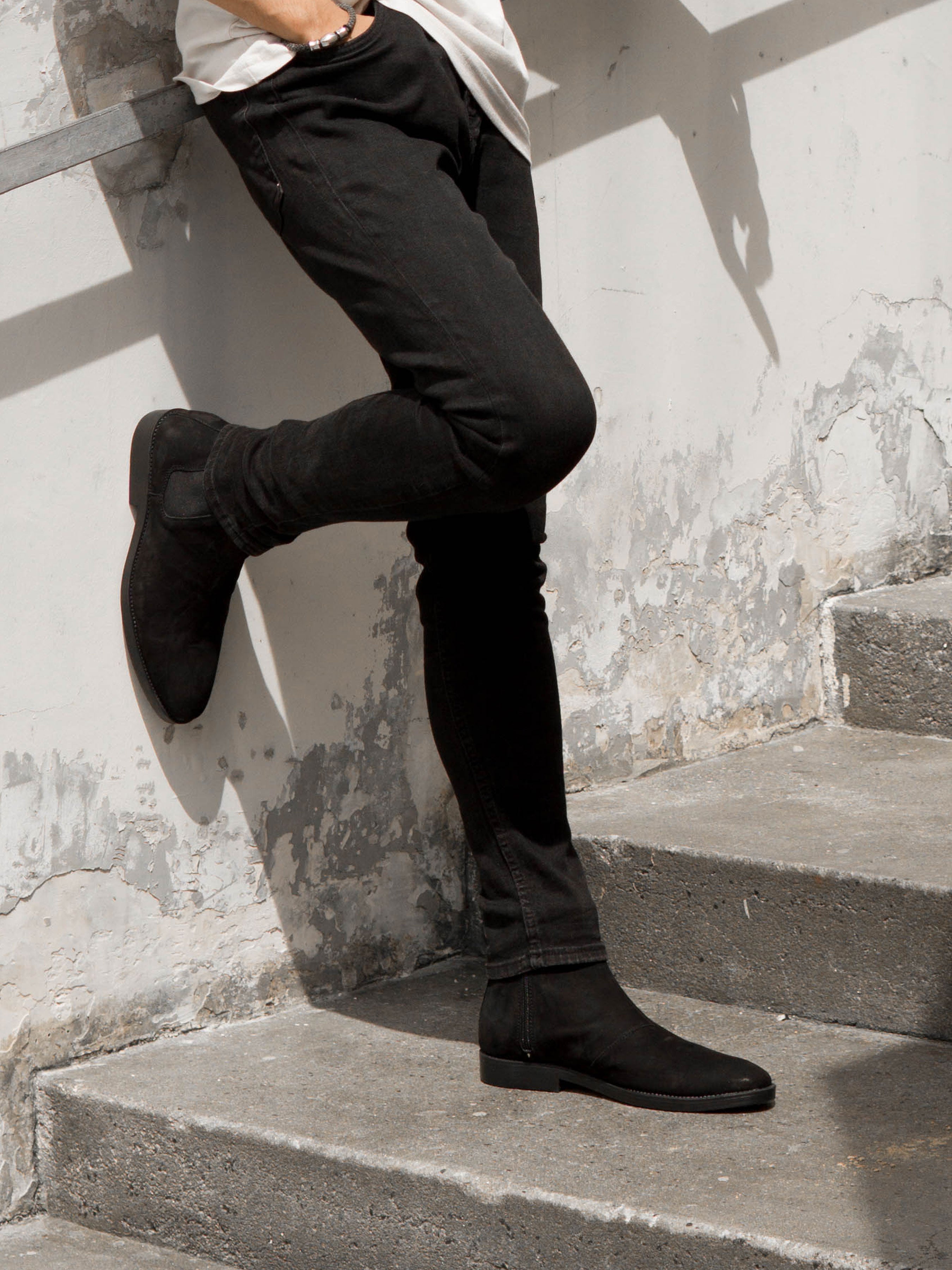 Chelsea Boots With Zipper - Black Nubuck Leather (Crepe Sole) - Zeve Shoes