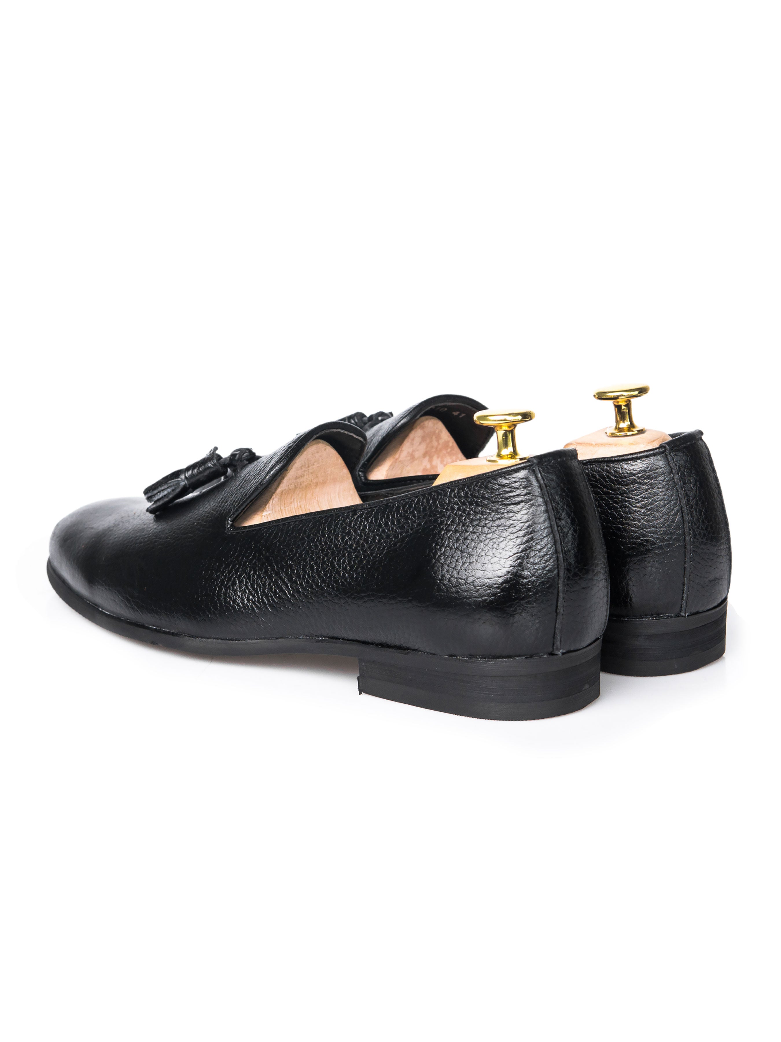 Loafer Slipper - Black Pebble Grain Leather - Zeve Shoes