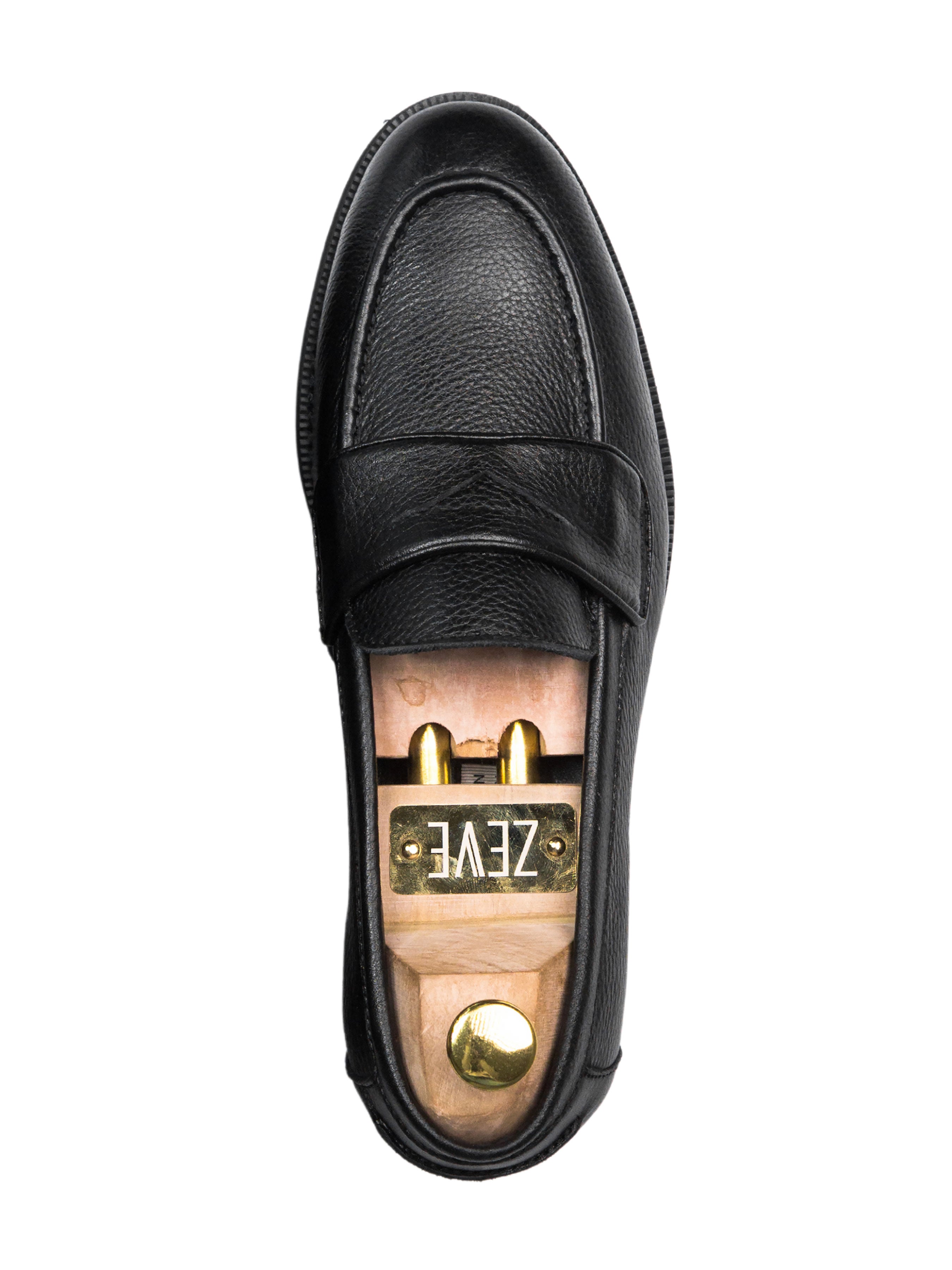 Wayne Penny Loafer - Black Pebble Grain Leather (Crepe Sole) - Zeve Shoes