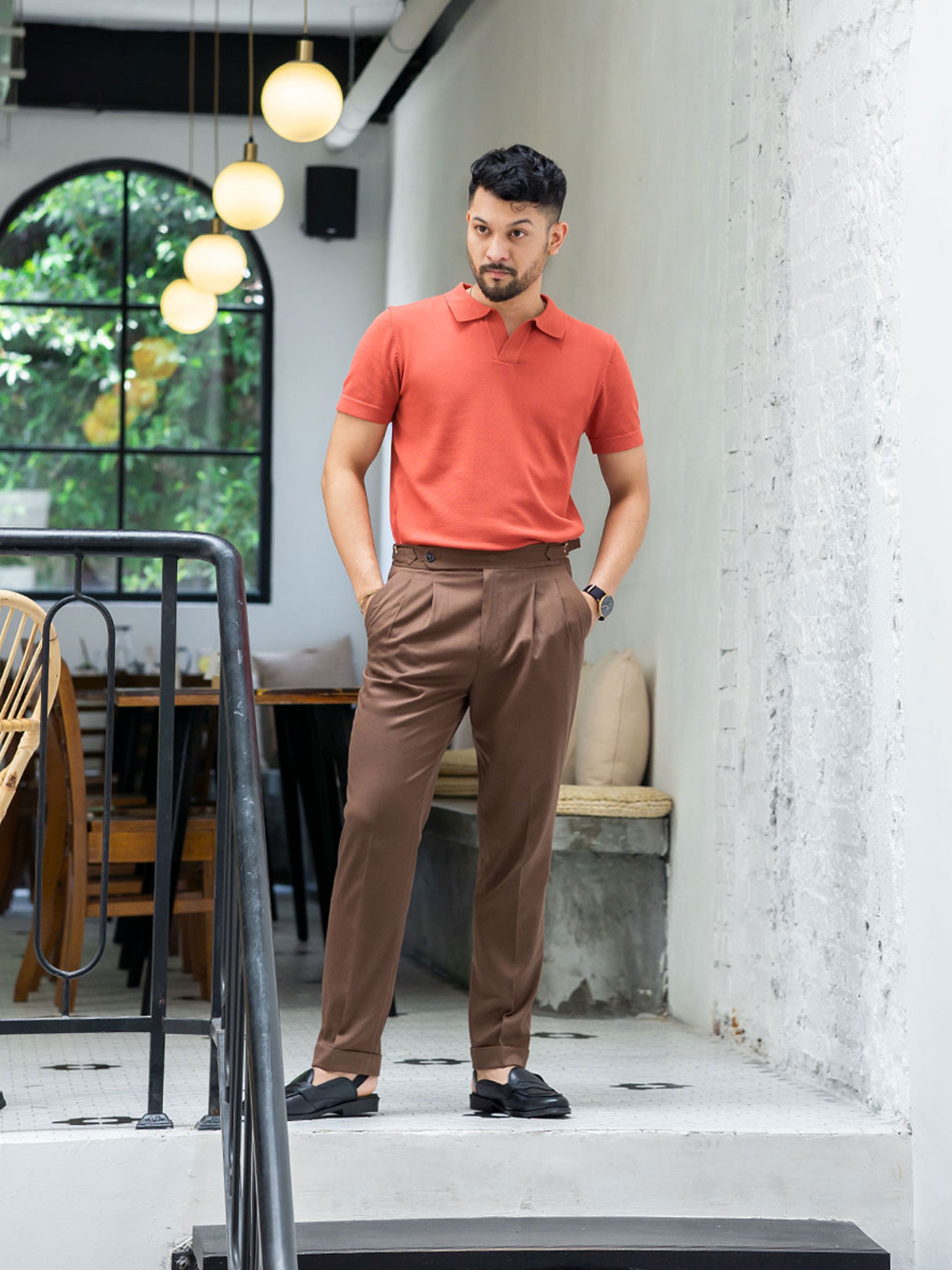 Trousers With Side Adjusters  Olive Green Cuffed Stretchable  Zeve Shoes
